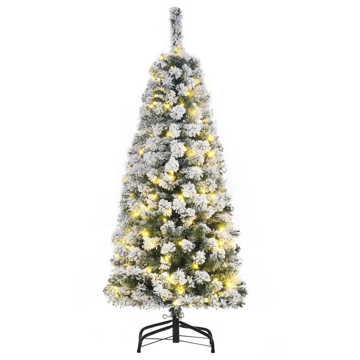 4ft snow-flocked pre-lit Christmas tree glowing with 150 warm white LEDs