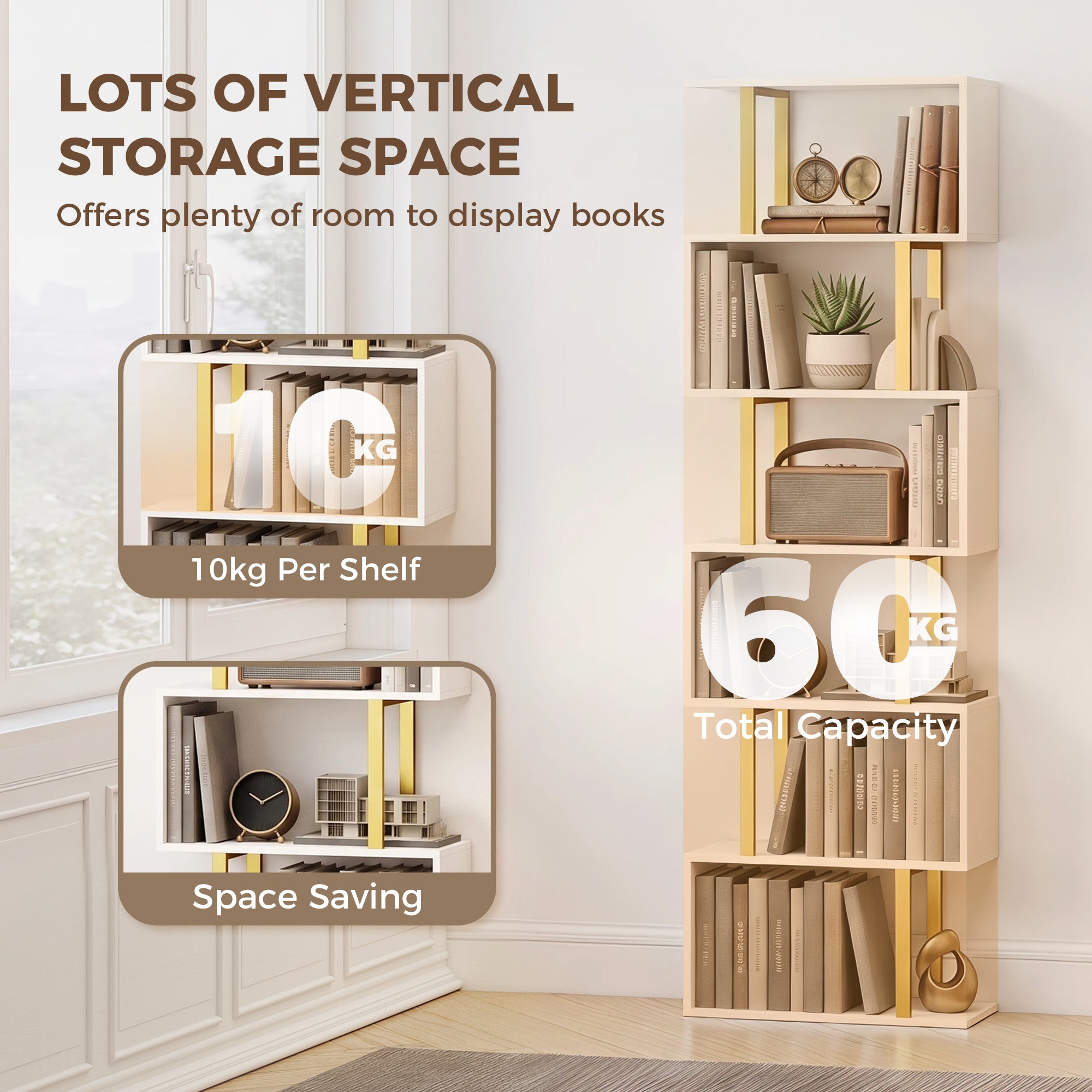 Industrial Freestanding Bookshelf, Storage Shelving Unit for Bedroom and Living Room