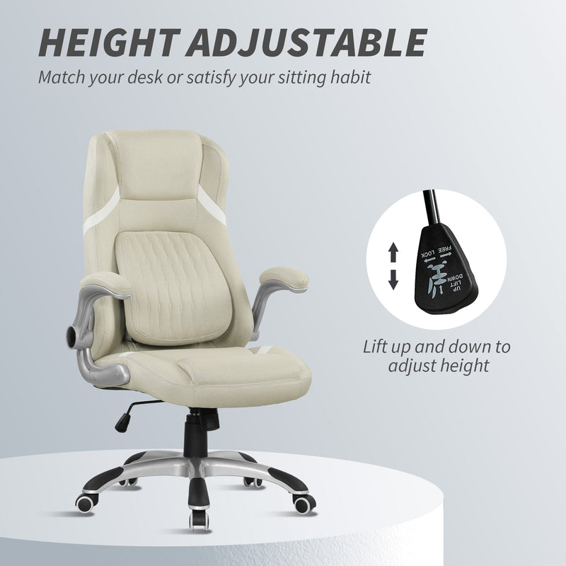 Vinsetto Linen-Look Office Chair, with Adjustable Height and Tension - Beige – view 4