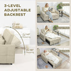 2 Seater Sofa Bed, 3-in-1 Convertible Sleeper Sofa with Click-clack Adjustable Backrest and 2 Pillows, Light Brown