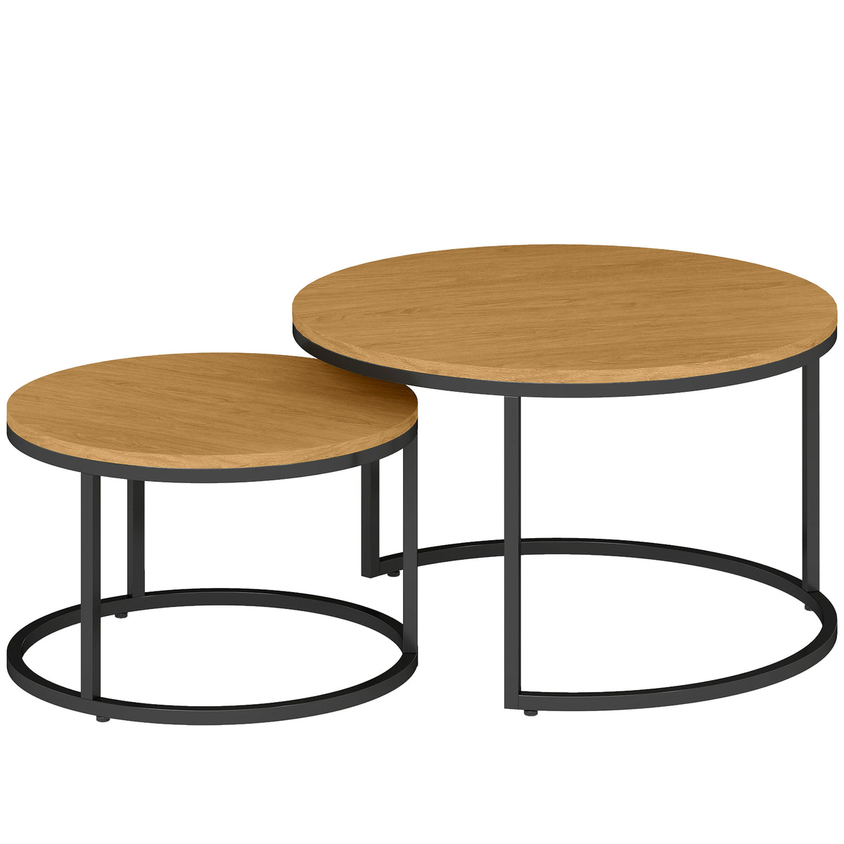 Set of 2 Round Wood-Effect Nesting Coffee Tables – Brown