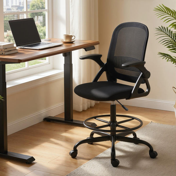 HOMCOM Painting Chair, Mesh Computer Desk Chair with Flip-up Armrests, Black – view 2