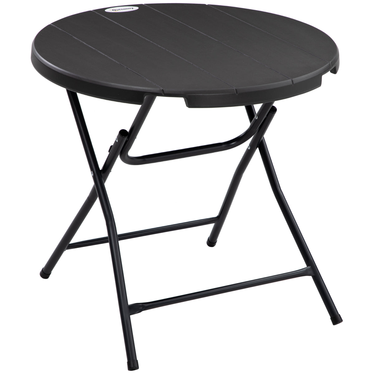 Dark grey folding Ø80 cm round garden dining table with wood-effect top