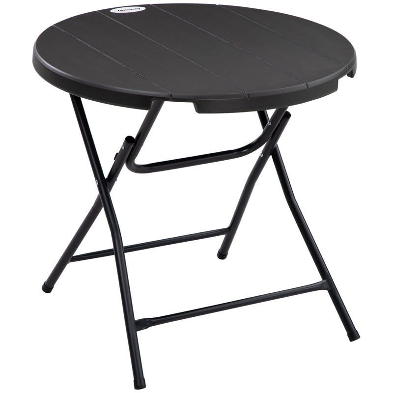 Dark grey folding Ø80 cm round garden dining table with wood-effect top