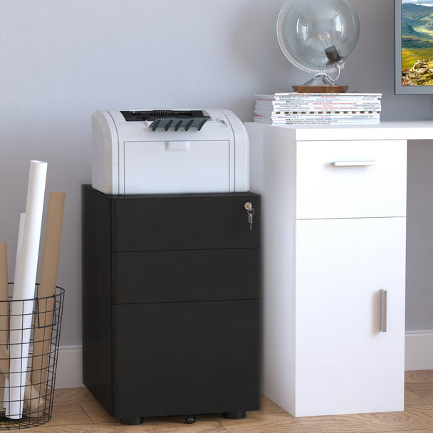 Lockable steel 3-drawer filing cabinet in black – image 2
