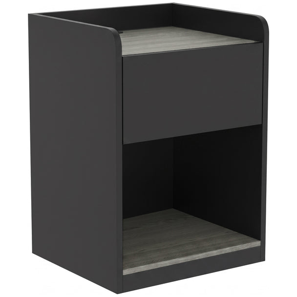 HOMCOM Modern Bedside Table, Slim Nightstand with Drawer, Shelf and Cable Holes, Black and Grey Wood Effect