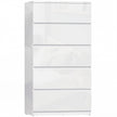 High gloss white 5-drawer chest of drawers with handle-free fronts