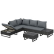Outsunny 5 Seater Rattan Garden Furniture Set, L Shaped Garden Corner Sofa, Adjustable Back, Faux Wood Table, Dark Grey