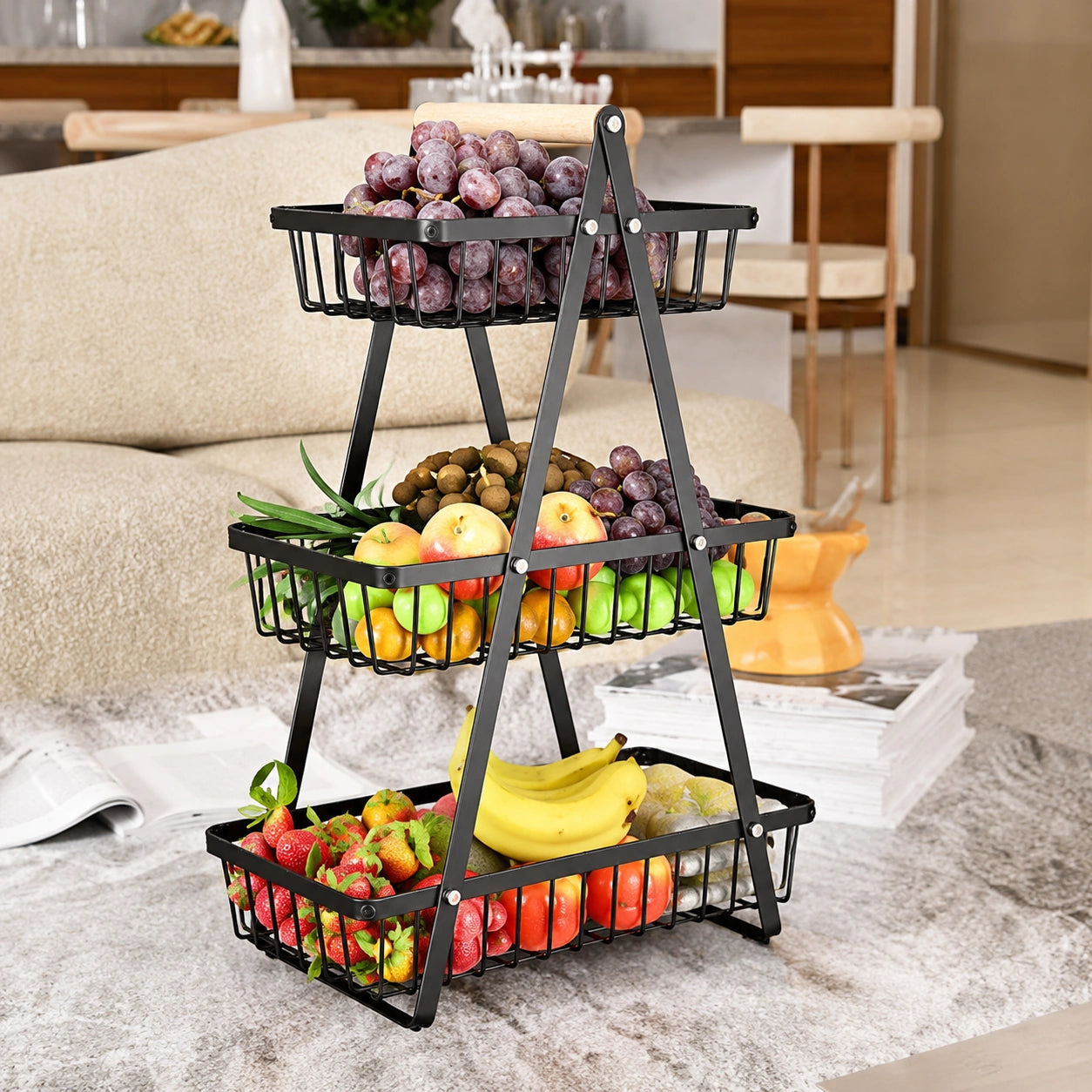 2 & 3 Tier Metal Fruit Basket Stand | Kitchen Countertop Bread & Vegetable Organizer
