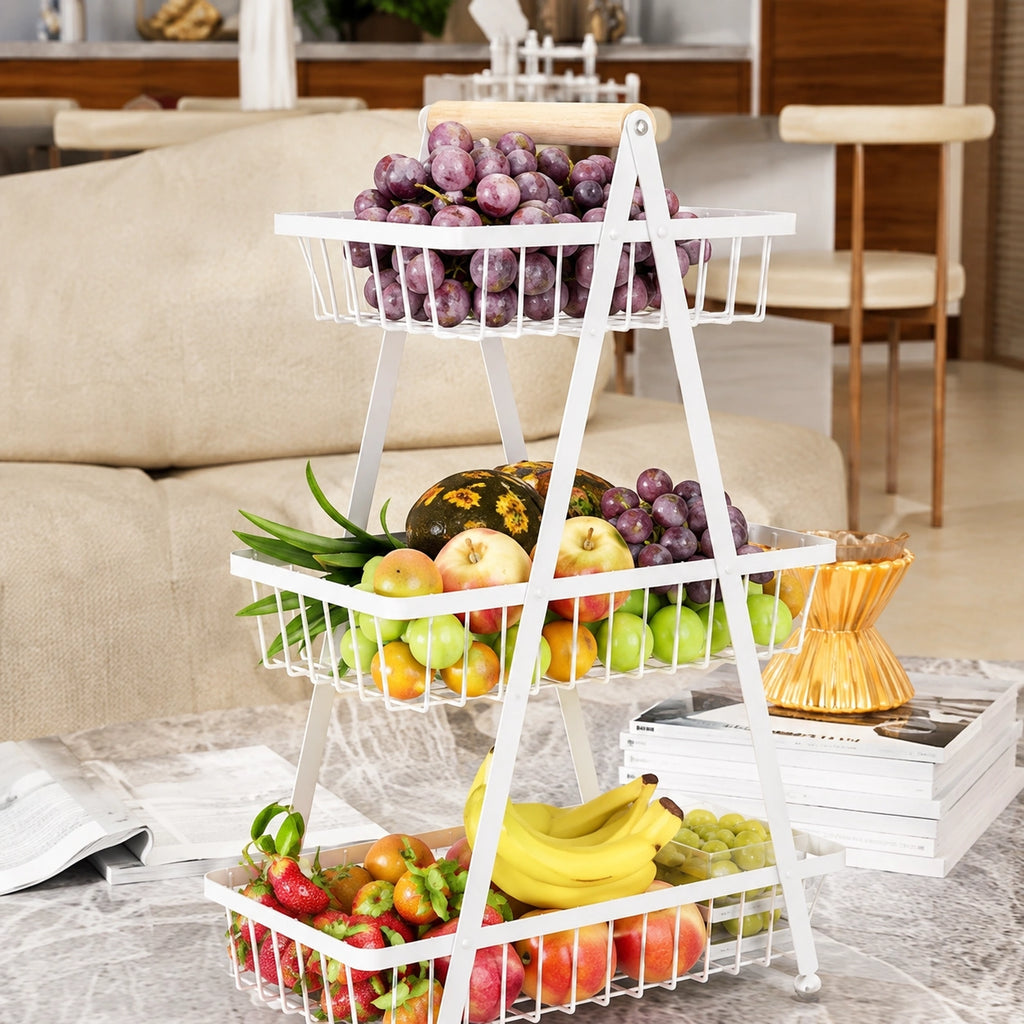 2 & 3 Tier Metal Fruit Basket Stand | Kitchen Countertop Bread & Vegetable Organizer