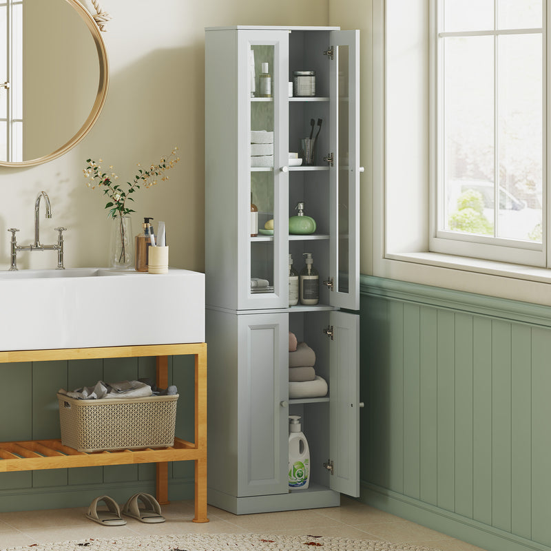 HOMCOM Tall Bathroom Storage Cabinet, 6-Tier Slim Bathroom Cabinet with Adjustable Shelf, 4 Soft-Close Doors, Dusty Blue – view 2