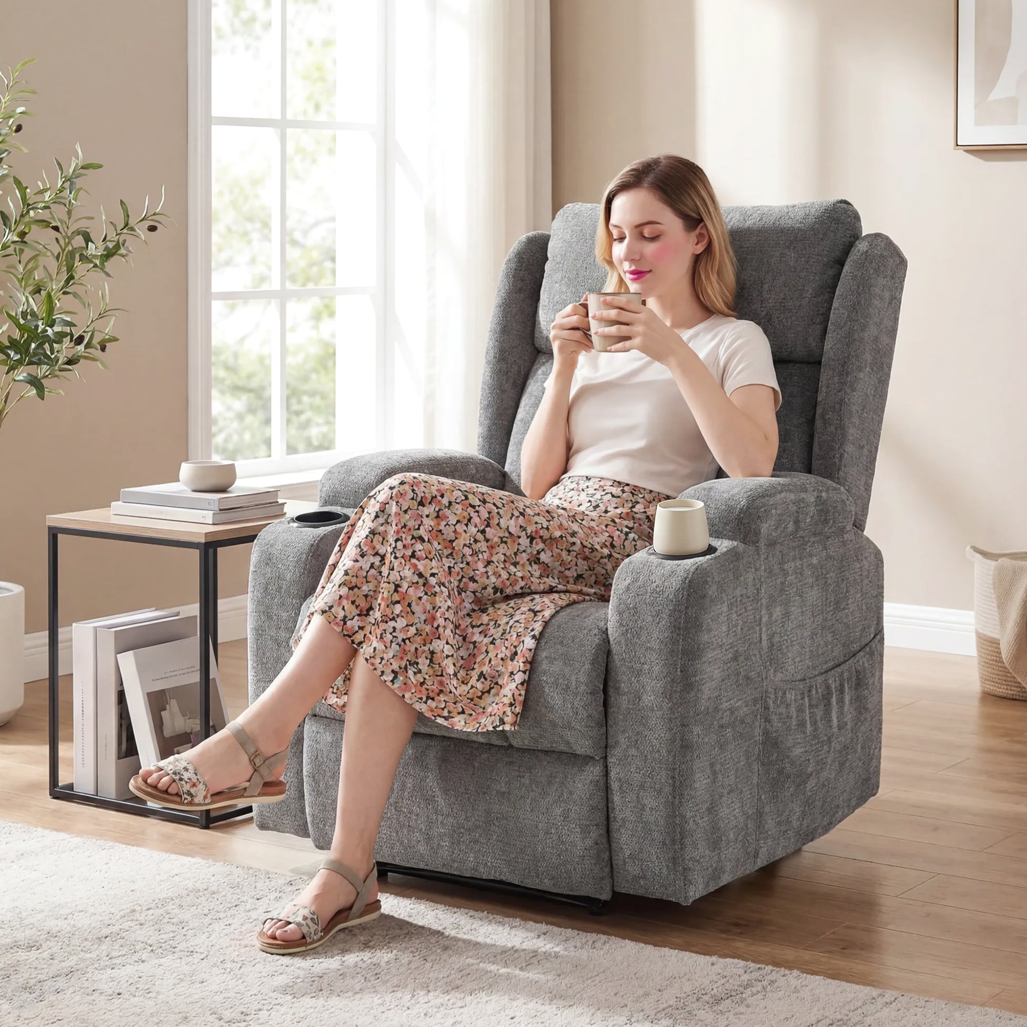 HOMCOM Power Lift Recliner Chair with Vibration Massage and Heat, Chenille Riser and Recliner Armchair for Elderly, Grey