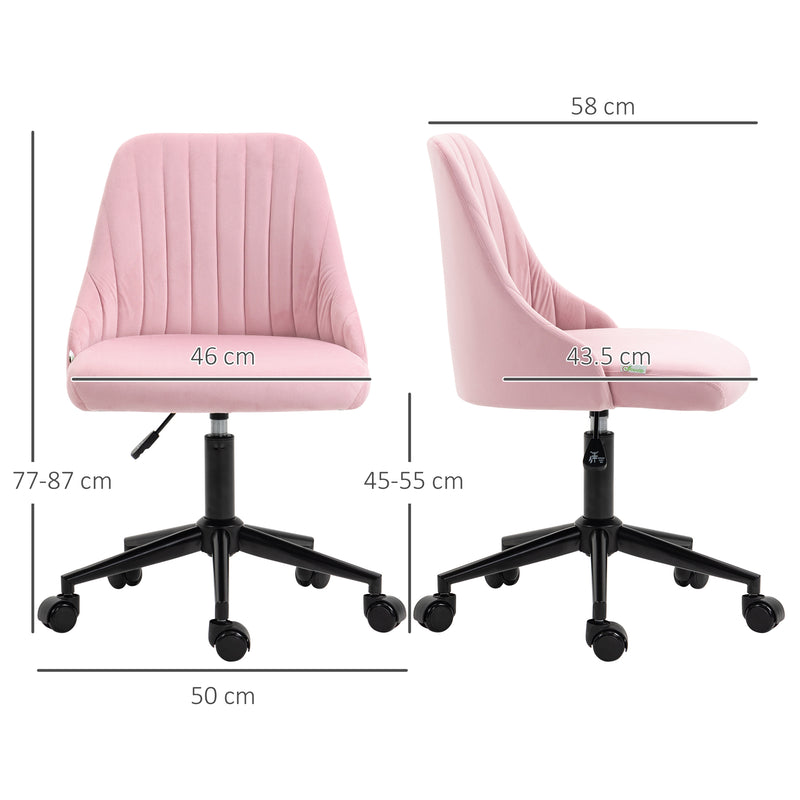 Vinsetto Velvet-Feel Armless Office Chair - Pink – view 3