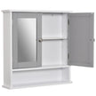 Grey wall-mounted bathroom cabinet with two mirrored doors, metal handles and open lower shelf