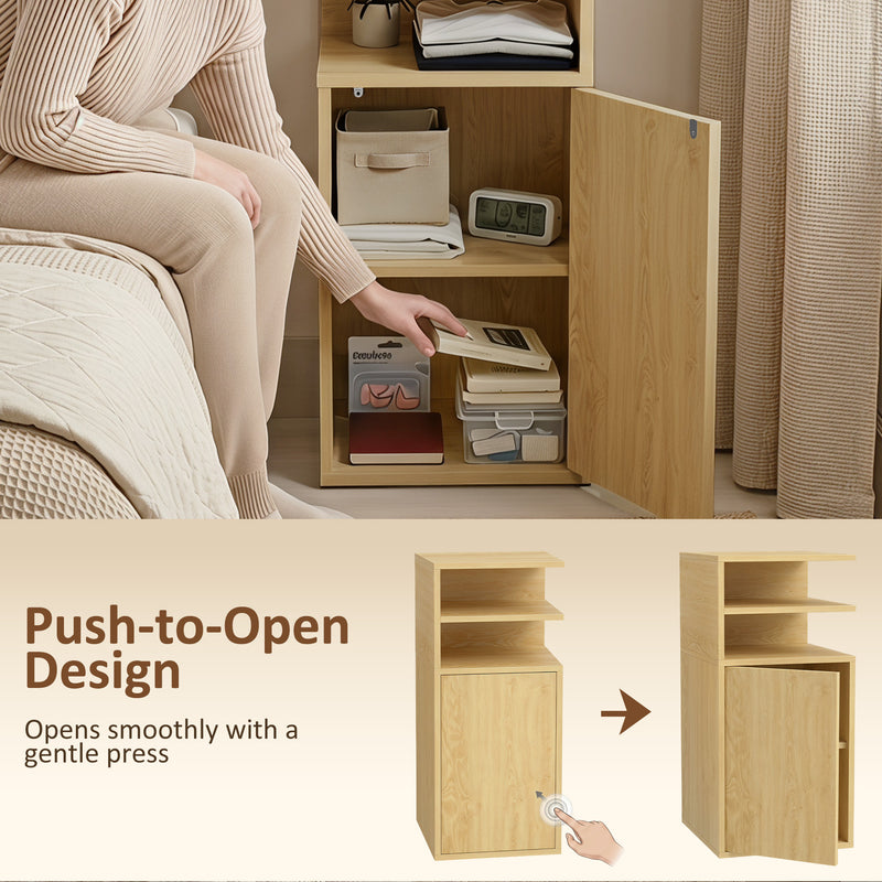 HOMCOM Slim Bedside Table Set of 2, Narrow Bedside Cabinet with Open Cubbies and Cupboard for Bedroom Living Room, Oak – view 6