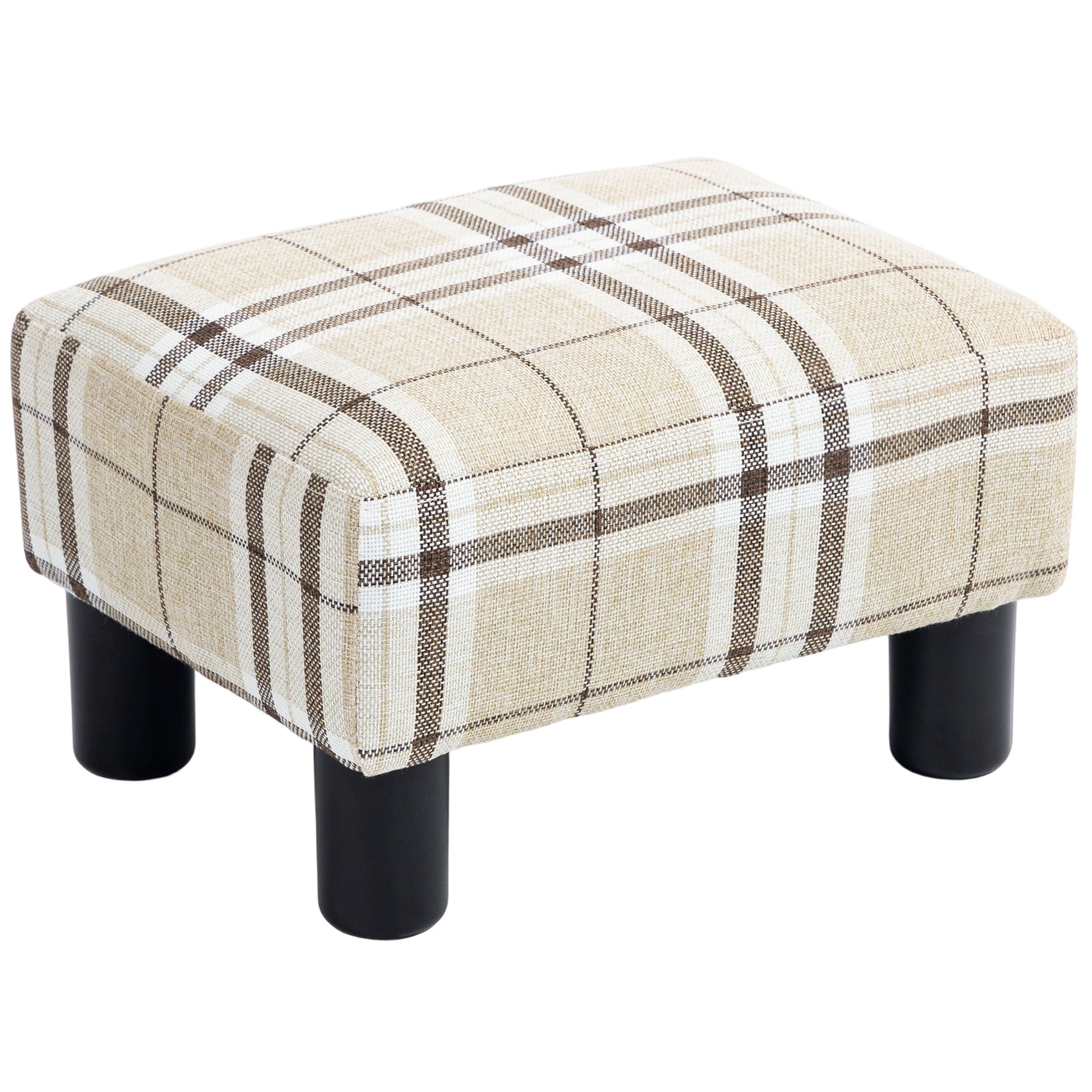 Linen Fabric Footstool Ottoman Cube with 4 Plastic Legs, Multi-colored