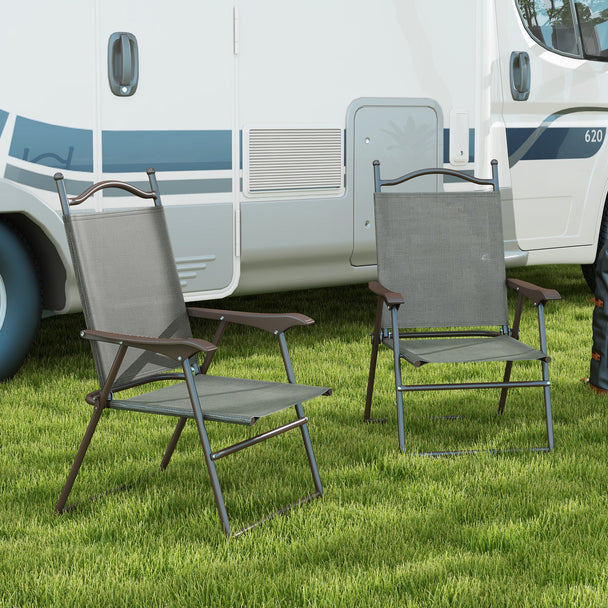 Outsunny Set of Two Folding Garden Chairs, with Fabric Mesh Seats - Dark Grey – view 2