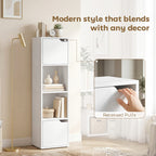 Narrow Bookcase, 4-Tier Bookshelf, Storage Cabinet with doors for Living Room, Bedroom, White