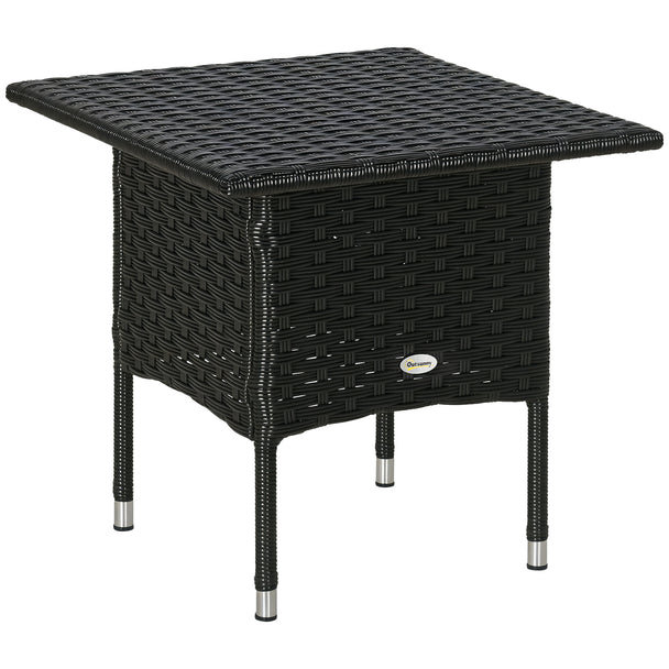 Black square rattan side table with fully woven top
