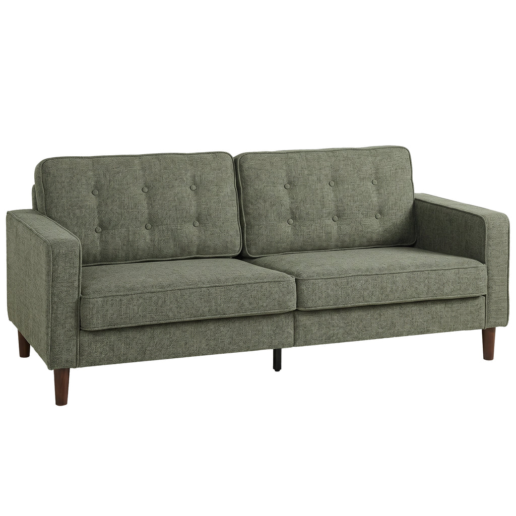 3 Seater Sofa Button Tufted Upholstered Couch with Wood Legs for Living Room, Green