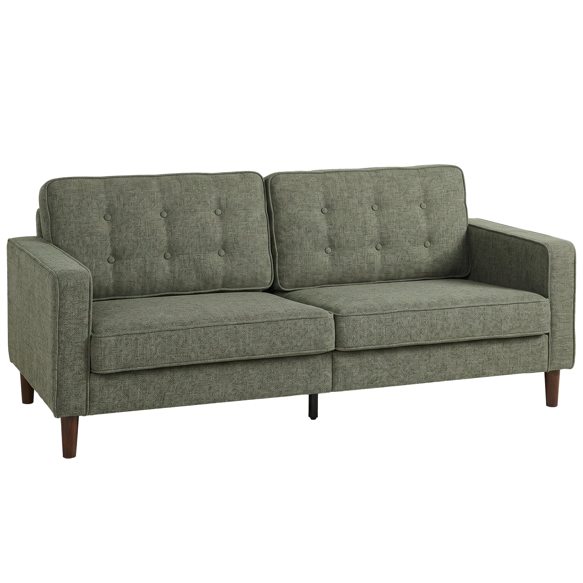 3 Seater Sofa Button Tufted Upholstered Couch with Wood Legs for Living Room, Green