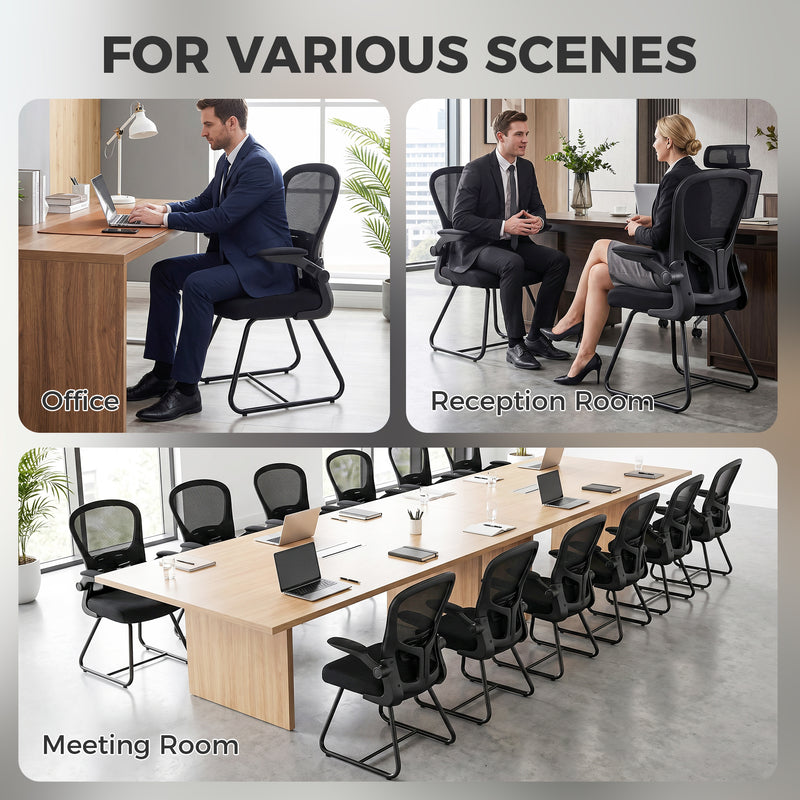 HOMCOM Reception Chair, Conference Meeting Office Chair with Flip-up Armrest, Mesh Backrest, Lumbar Support and Metal – view 7