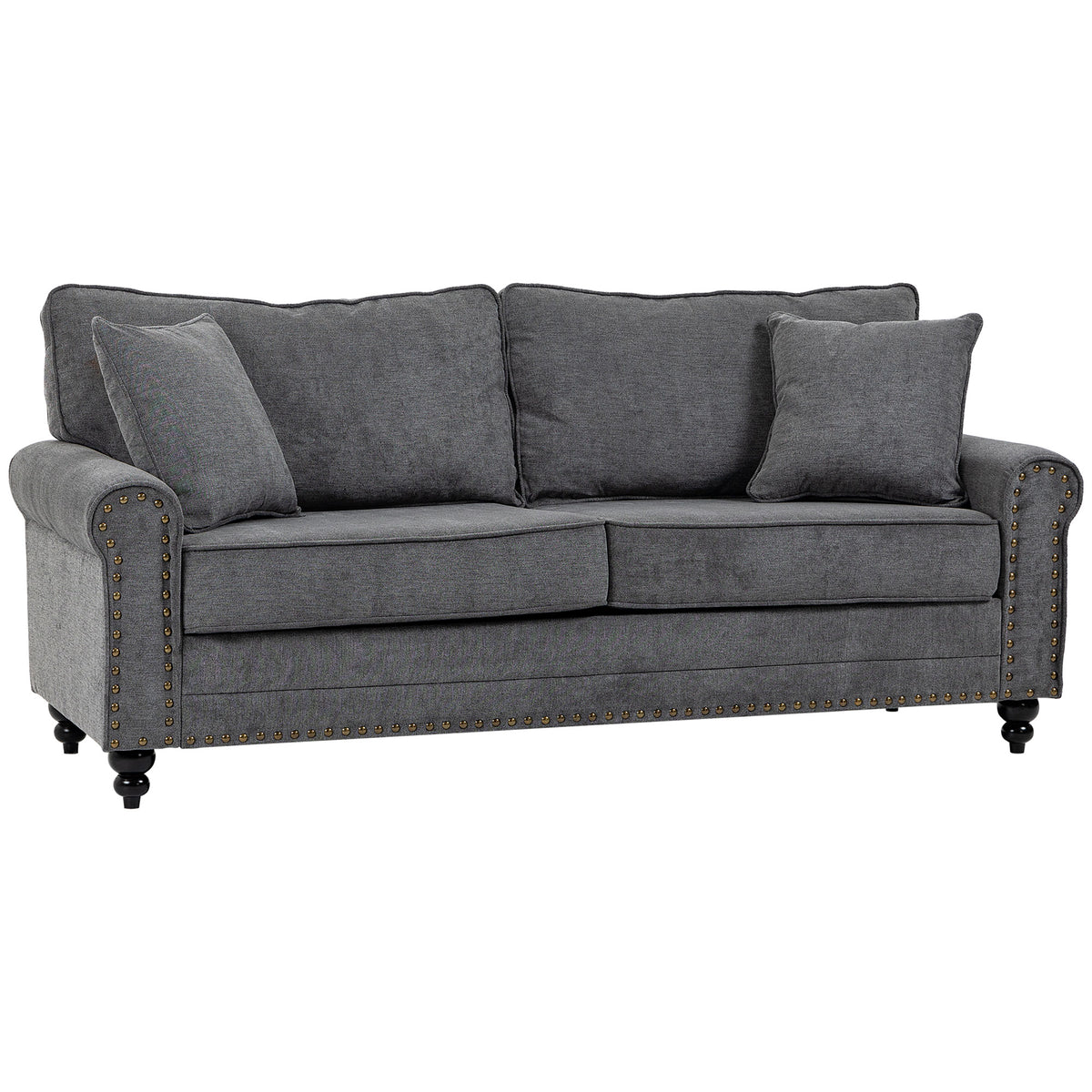 196 cm 3-Seater Sofa with Nailhead Trim – Grey
