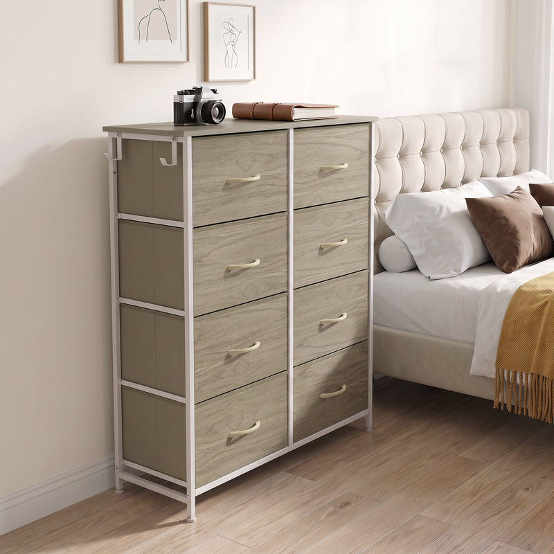 HOMCOM Chest of Drawers, Dresser for Bedroom with 8 Fabric Drawers, Tall Storage Unit w/ Side Storage Bag, Natural Wood – view 9