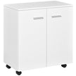 White mobile storage cabinet with two doors, inner shelf and lockable casters