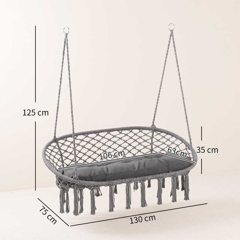 Outsunny Two-Seater Boho Macrame Hammock Swing - Grey – view 3