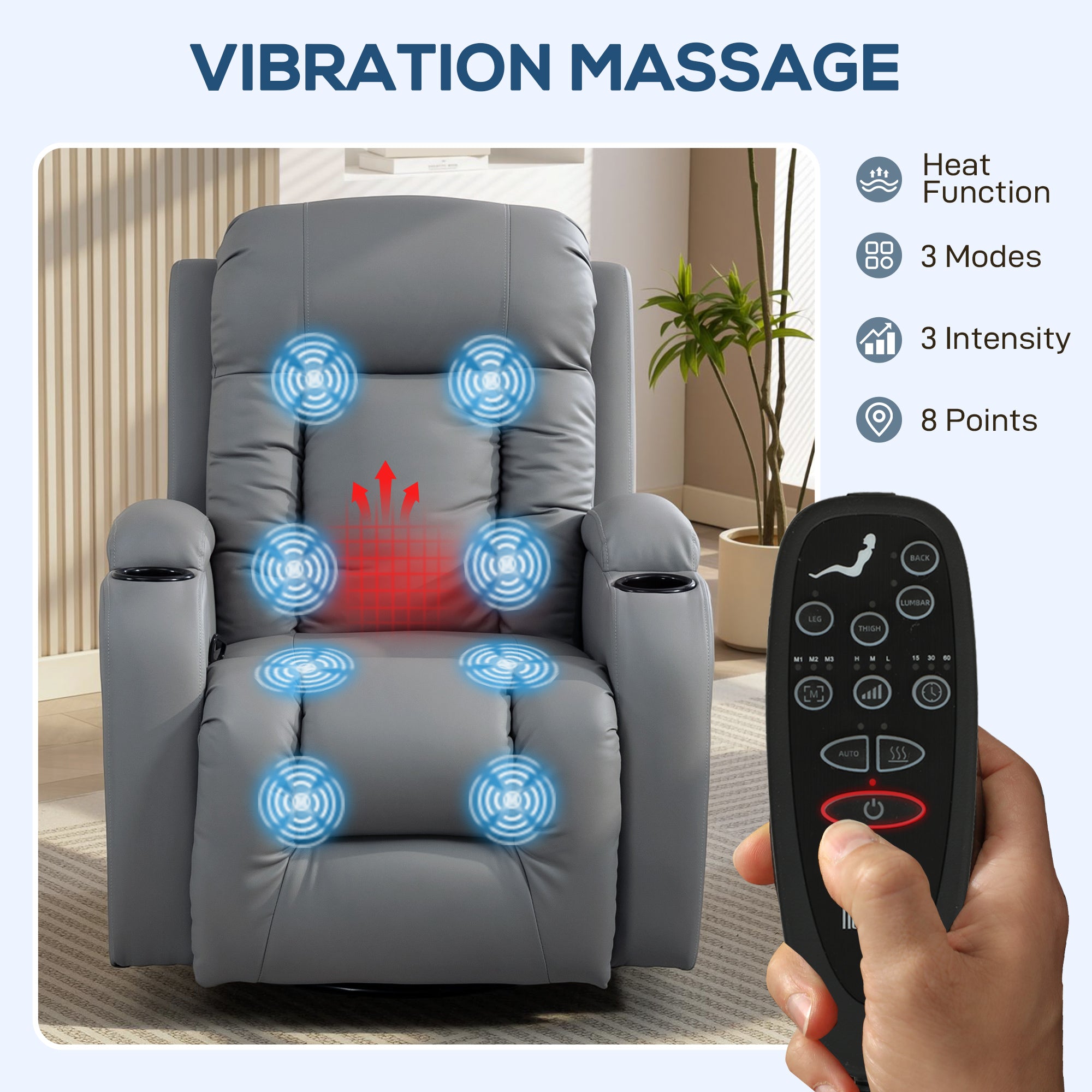 Massage Recliner Armchair, PU Leather Recliner Chair, Grey