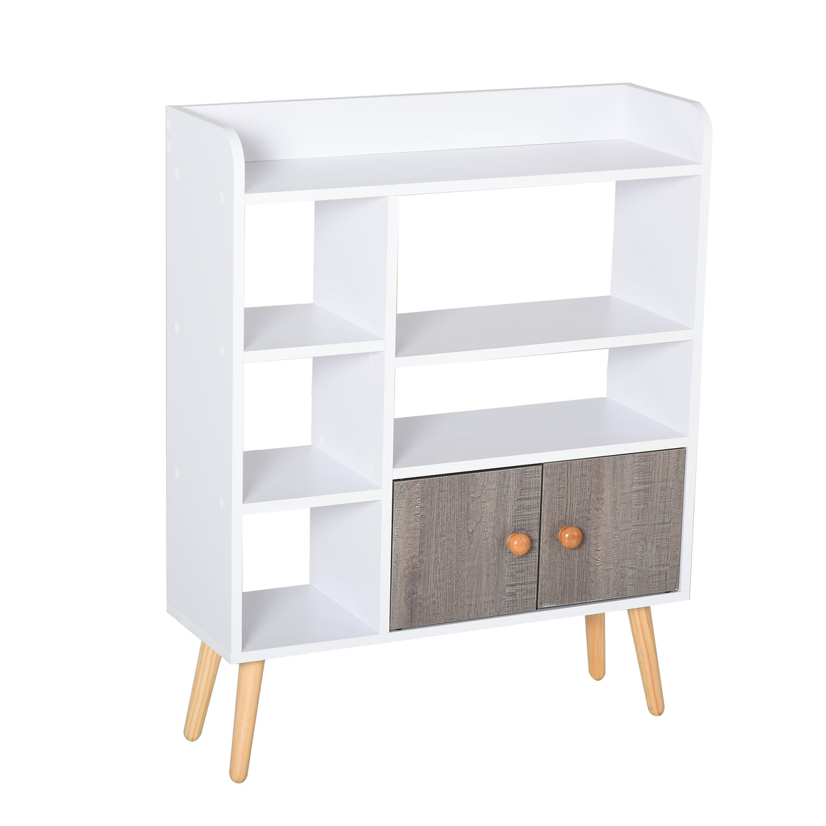 90.8 cm Bookcase with Open Shelves & Cabinet – White & Grey