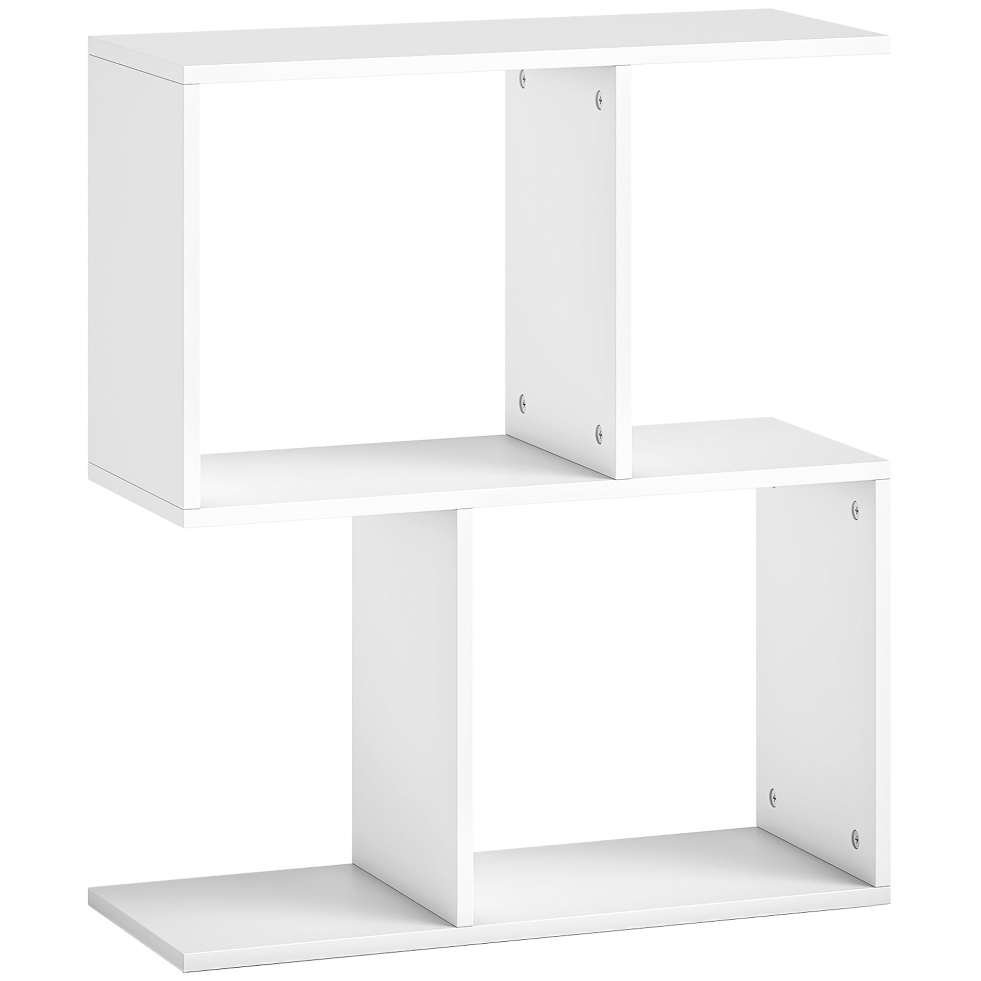 Side Table, Narrow End Table with Storage Shelves, S-Shaped, 3-Tier, 50W x 19.5D x 58H cm, White