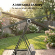 Outsunny 2-Seater Rattan Swing Chair, Outdoor Garden Hanging Swing Seat with Stand, Adjustable Canopy and Soft Cushions – view 5