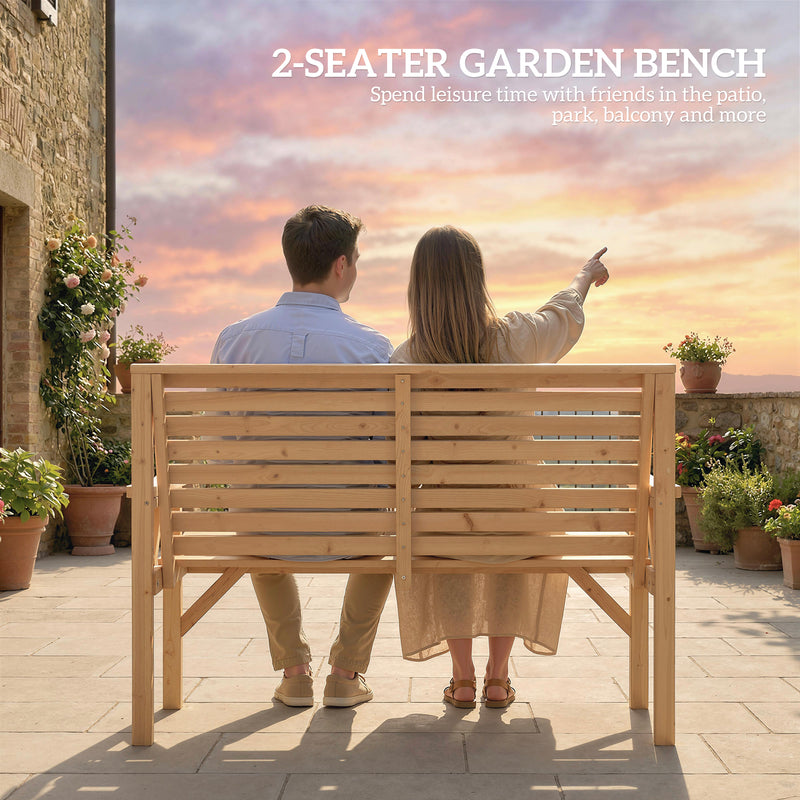 Outsunny 2 Seater Wooden Garden Bench, Slatted Patio Bench with Armrest and Backrest, Outdoor Furniture for Indoor – view 4