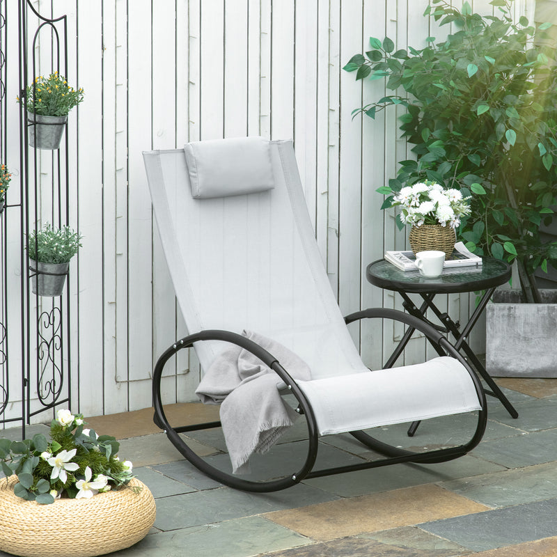 Outsunny Outdoor Rocking Chair Sun Lounger Recliner Rocker with Texteline Fabric Patio Garden Relaxer with Pillow Grey – view 10