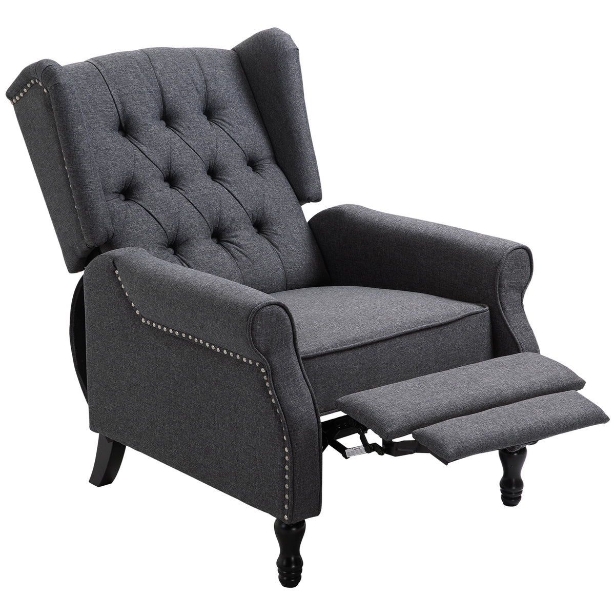 150° Vintage Recliner Armchair with Footrest – Dark Grey