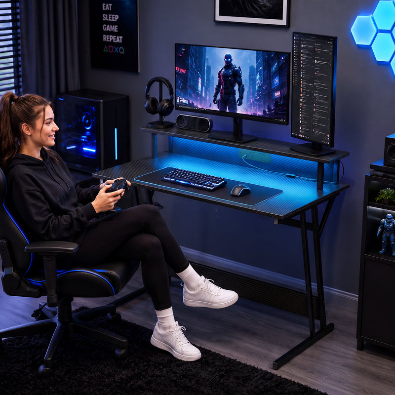 HOMCOM Two-Level LED Gaming Desk - Black – view 8