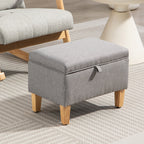 16L Linen Storage Ottoman Padded Footstool with Rubberwood Legs for Storage Box, Bed End, Shoe Bench, Seating, Light Grey