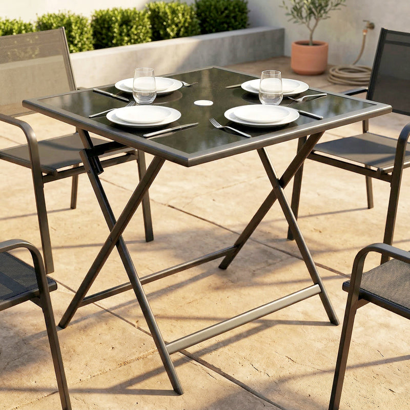 Folding glass top garden table black – image 7