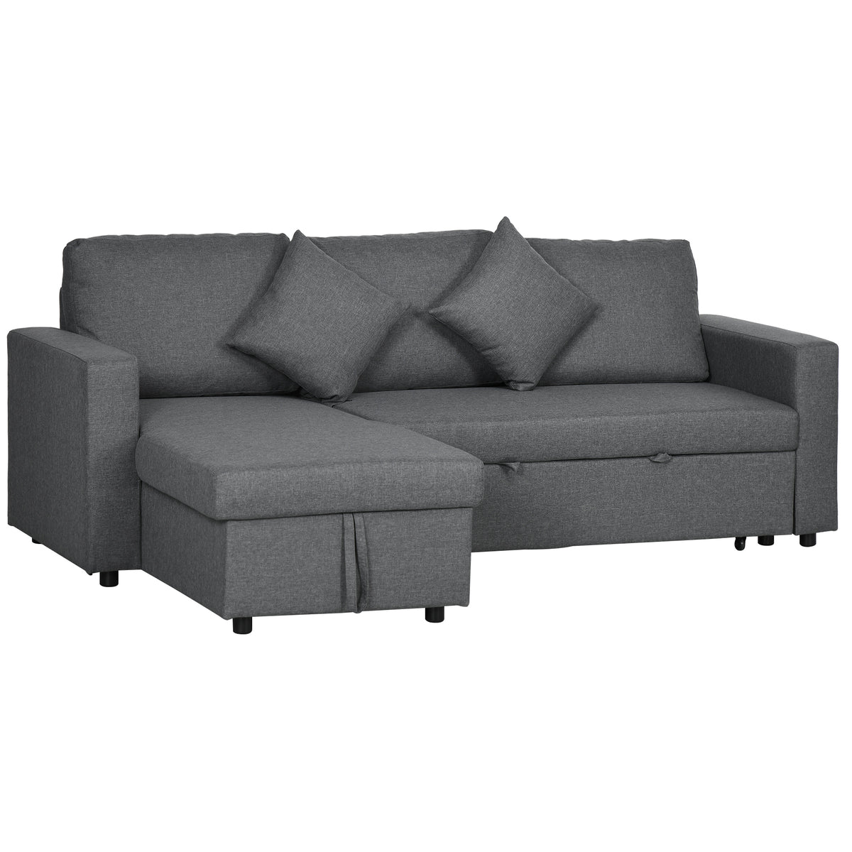 Reversible 3-Seater Pull-Out Sofa Bed with Storage – Dark Grey