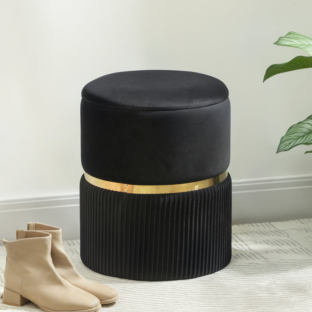 Velvet-Feel Storage Ottoman - Black