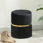 Velvet-Feel Storage Ottoman - Black