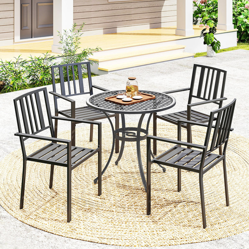 Outsunny Set of Four Minimal Metal Garden Chairs - Black – view 10