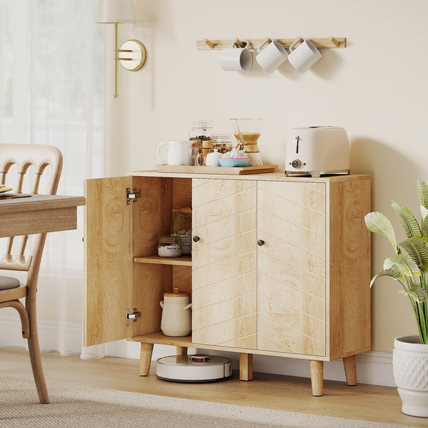 HOMCOM Vintage Sideboard with Chevron Doors and Pine Wood Legs for Living Room, Kitchen – view 2