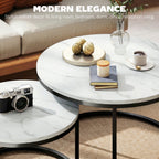 Set of Two Marble-Effect Stacking Tables - White