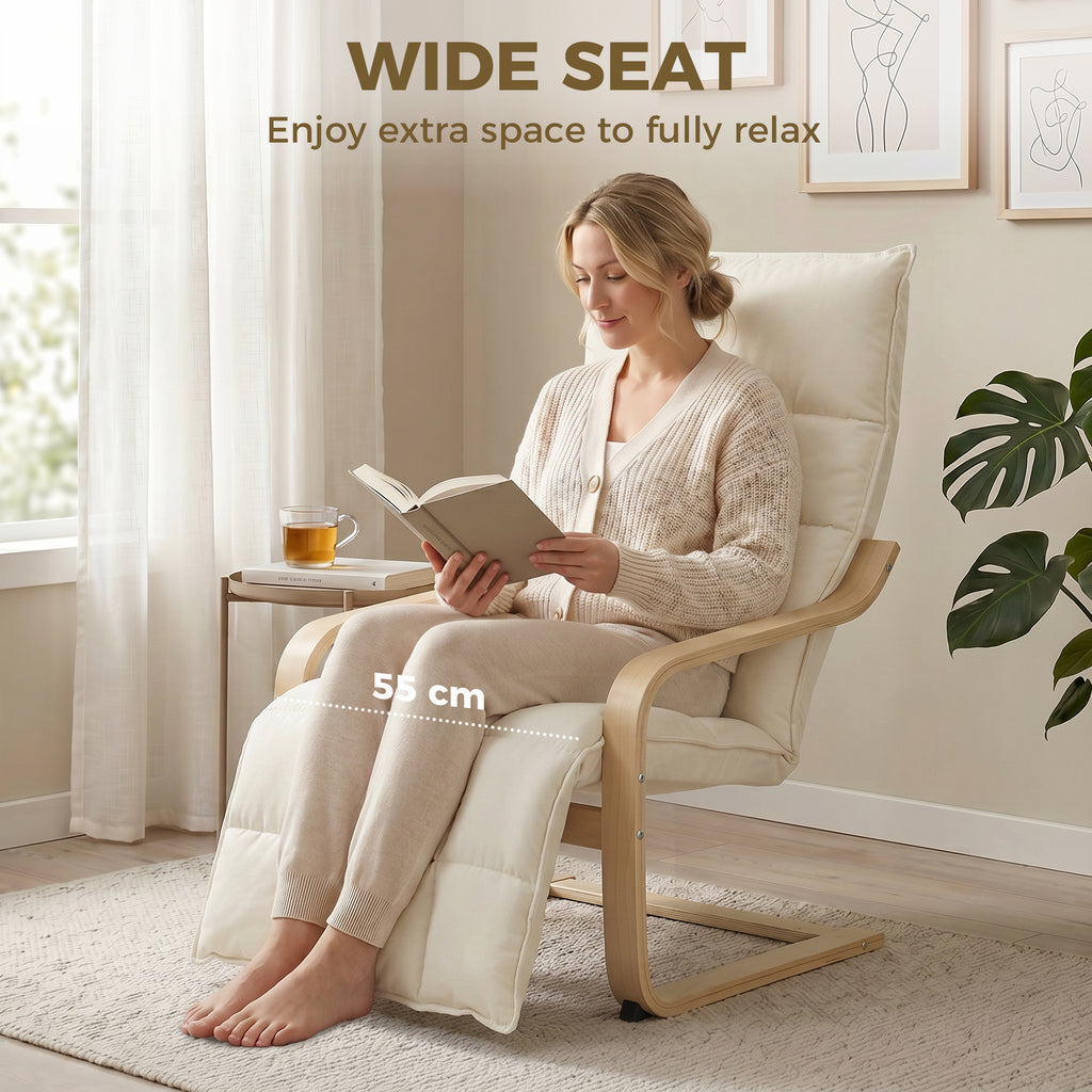 Modern Accent Chair, Leisure Lounge Chair Armchair with Footrest, Plush Cushion, Curved Legs and Arms, Cream White