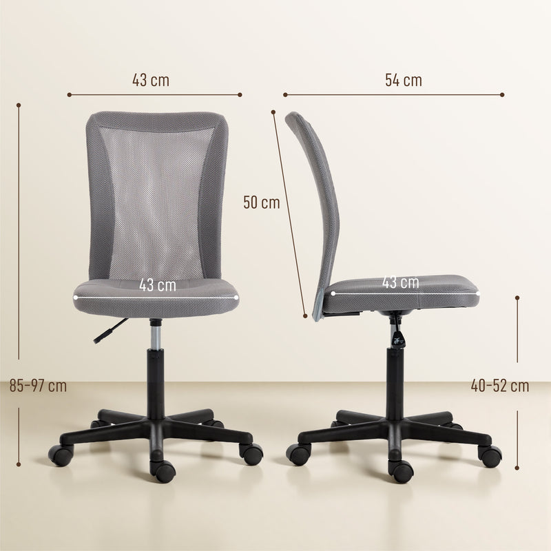 Vinsetto Computer Desk Chair, Mesh Office Chair with Adjustable Height and Swivel Wheels, Armless Study Chair, Grey – view 3