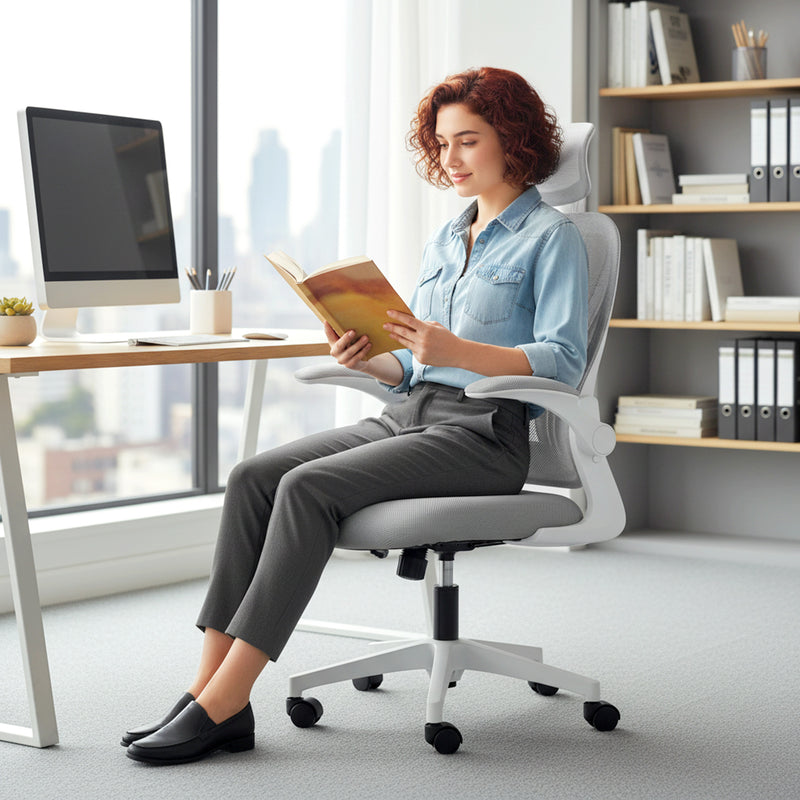 HOMCOM Ergonomic Office Chair with Foldable Backrest, 2D Headrest - Light Grey – view 9