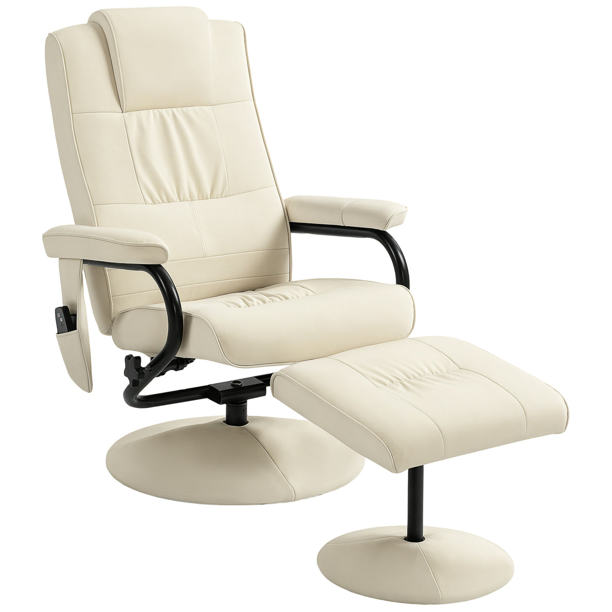10-Point Massage Swivel Recliner & Footstool – Cream